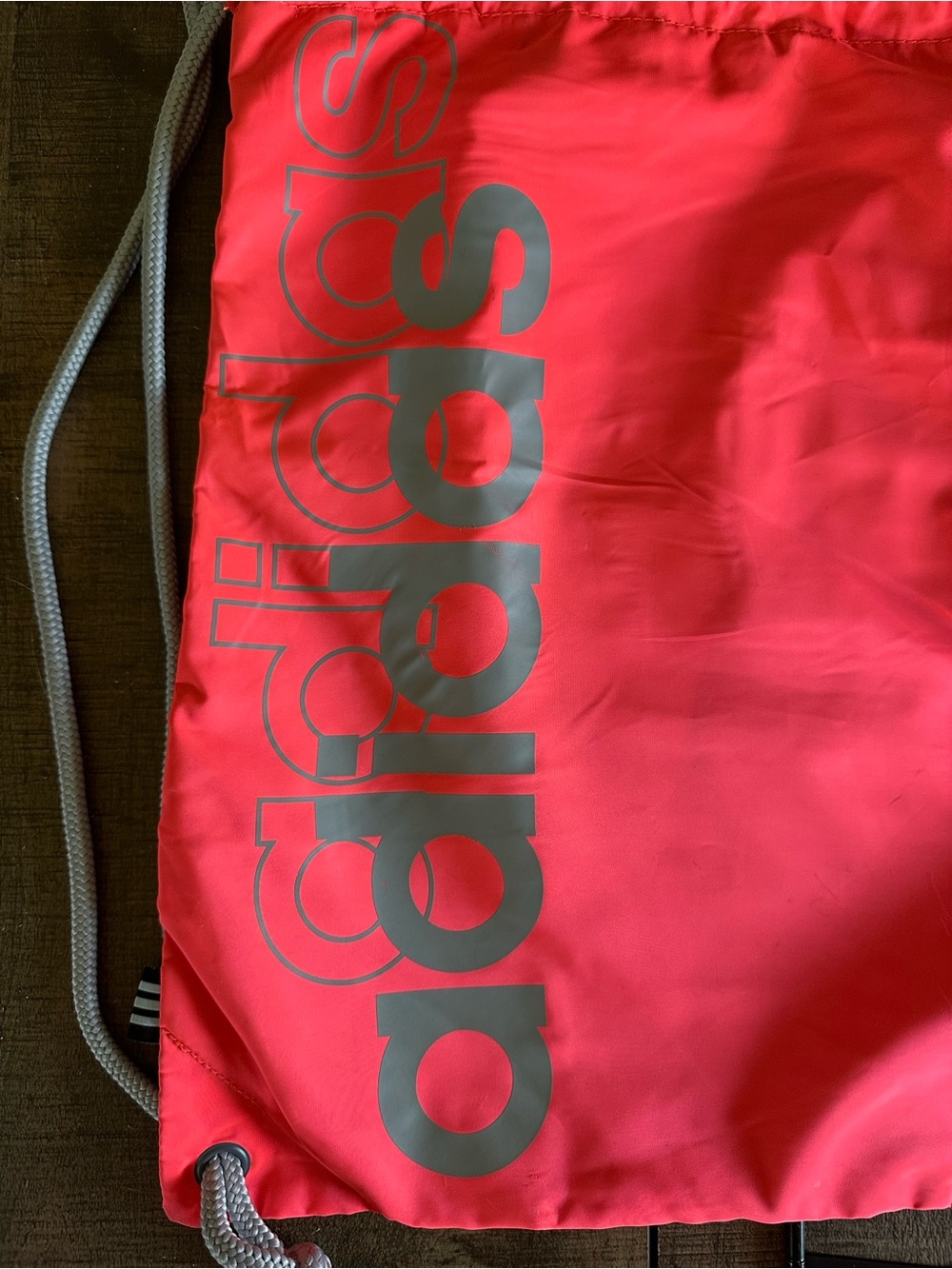 Adidas Drawstring Backpack Gym Sack Coral Pink Gray Cinch Bag Zipper Pocket - Picture 4 of 16